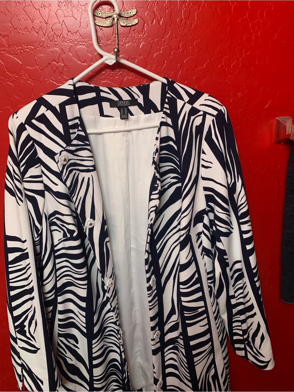 dennis basso Black and White Zebra-Patterned Jacket Length Coat